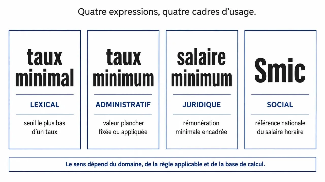 Taux minimaux : comparaison entre taux minimal, taux minimum, salaire minimum et Smic
