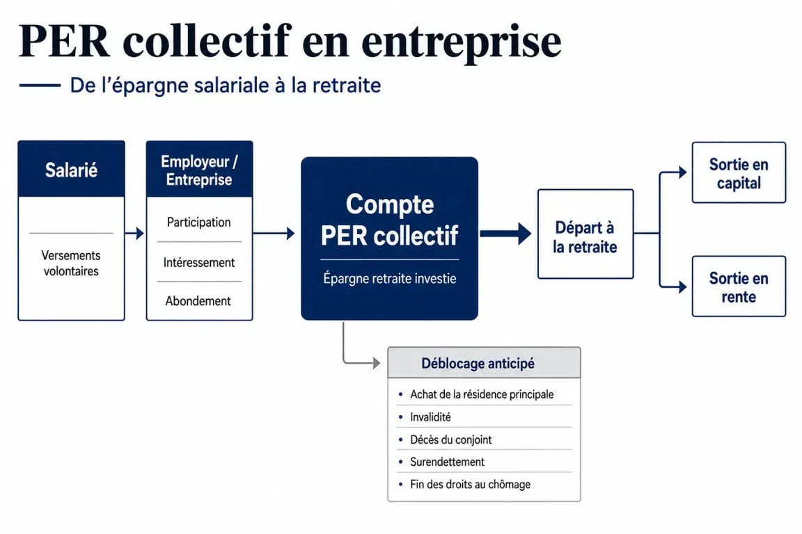 PER collectif : schéma du fonctionnement, des versements et des sorties