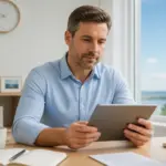 Homme reflechissant a sa tablette