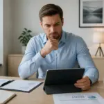 Homme daffaires concentre sur sa tablette